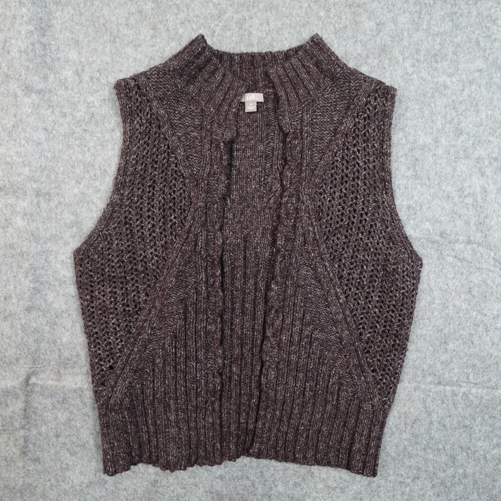 J. Jill Vest Womens Large Chunky Knit Open Front Scalloped Edge Ribbed Purple